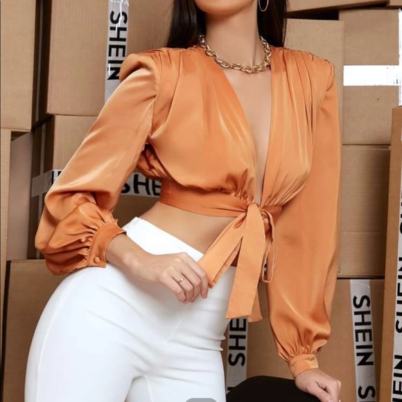 SHEIN puff sleeve tie front top - Picture 3 of 5